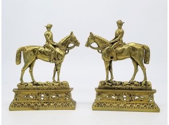 A Pair Of 19th Century Cast Brass Cavalry Themed Bookends