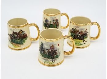 A Set Of Antique Horse Racing Mugs By Gibson's