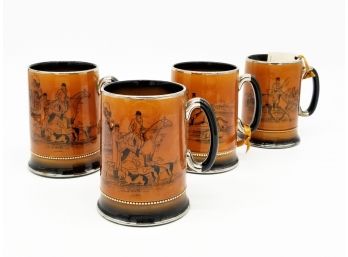 A Set Of Antique English 'Ye Old Coaching And Hunting Days' Mugs By Arthur Wood