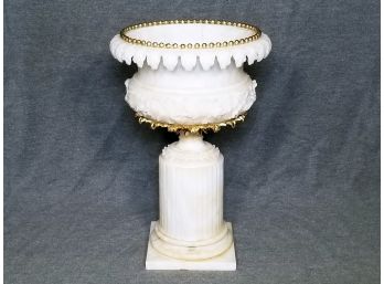 An Antique Alabaster Urn On Pedestal With Gilt Details