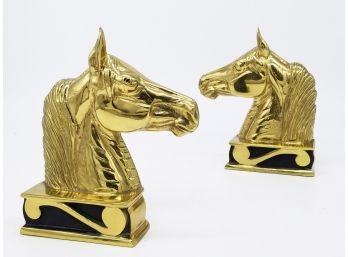 A Pair Of Vintage Brass And Iron Horse Head Bookends