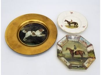 A Grouping Of Vintage And Reverse Painted And Printed Glass And Ceramic Platters