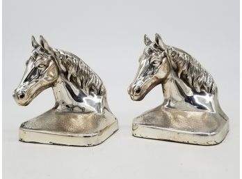 A Pair Of Vintage Polished Alloy Horse Head Bookends