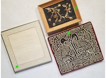 A Trio Of Modern Artwork - Pressing, Etching, And Print