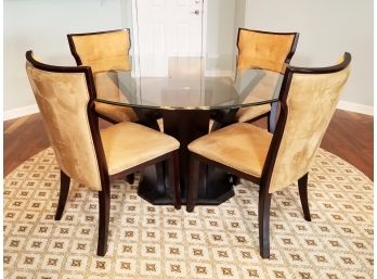 A Modern Glass Top Dining Table And Set Of 4 Ultrasuede Upholstered Chairs