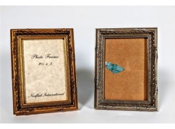 Matching Fraternal Twins; Silver And Gold Wood Picture Frames With Glass