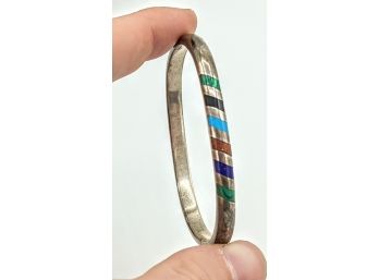 Beautiful Sterling Vintage Silver Clasp Bangle With Inlaid Stones Including Gold Stone 2.5'/31g