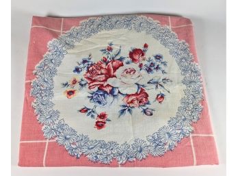 Grandma's Favorite Pink And White Vintage Linen Tablecloth Bright Red Roses (45x45')