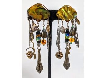 Vintage Artisinal, Beautifully Bizarre Dangling Pierce Earrings Certainly Unique! With Wild Pieces 4'