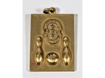 Kitchy Gold Filled Vintage Bowling Pendant Or Fob; 1.5'