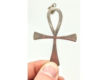 Vintage Taxco Mexican Patinated Sterling Silver Jesus Cross Life Pendant; 3'/10g