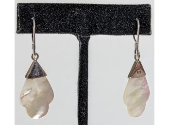 Gorgeous Dangling White Abalone Shell Pierce Earrings With Sterling Silver Hooks 2'
