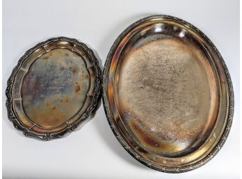 Two Old Silver Plated Trays With Auroras On Patina