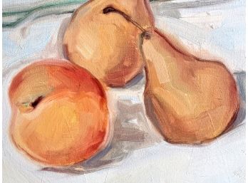 Quick Study Airy Artsy Signed Original Painting On Canvas Pears And Flower Sprig;  24x20'