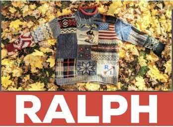 Brand New Old Stock Vintage Lauren By Ralph Lauren Patchwork Wool Sweater American Flag Teddy Bear Icons