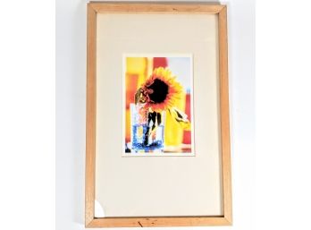 Colorful Art Photo Of A  Happy Sunflower Matted & Framed Under Glass 17X11'