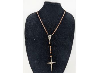 Lovely Old Sterling Silver Rosary With Jesus And The Virgin Mary; 23'