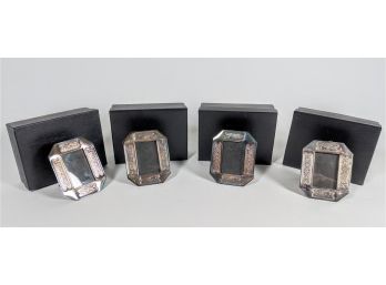 Set/4 Gorgeous Aurora Patinated BB&B Punched Silver Plate Petit Picture Frames In Original Boxes
