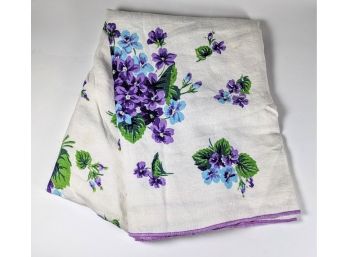 Purple Violets Green Leaves Vintage Linen