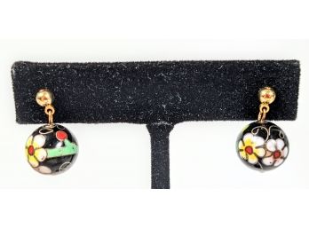 Charming Cloisonné Balls With Flowers Post Dangle Earrings