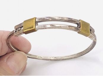 Good Looking Vintage Sterling And Brass 1970s Era Clasped Bangle 22g