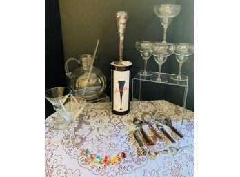 22 Pc. Bar Lot- Acrylic Swizzle Sticks, Bar Implements, New Lolita Birthday Flute More Glassware