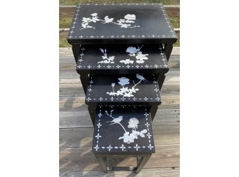 Set Of 4 Vintage  Black With Mother Of Pearl Nesting Tables ( READ Description)