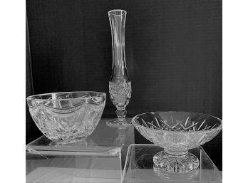 Waterford Lot Gorgeous 3 Pieces - 1 Footed Bowl, 1 Bowl, 1 Bud Vase