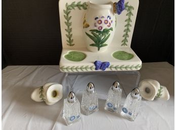 Portmeirion Botanic Gardens Counter Top  Collection S&P Napkin Holder Set  4 I.W. Rice Hand Cut S&P