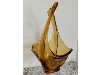 Tall Gorgeous Open Arm Glass Basket Unsigned