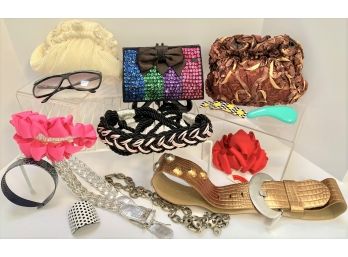 Lot D : NOS  1980 - 1990'S Accessories Lot - Belts, Purses, Hair Clips - Barrettes Sunglasses Most Have Tags