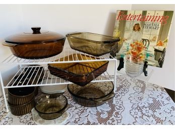 23 Pc. Amber  Lot- Martha Stewart, Casseroles, Ramekins, Duralex France , Fire King Casseroles, Bakeware