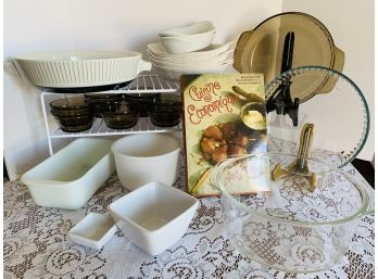 SIGNED Jacques Pepin Cookbook, Bakeware,-au Gratin, Flare-ware Hall, Custard Cups, Pyrex, Pampered Chef