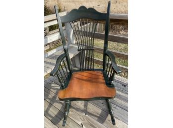 Dark Green And Natural Wood Rocking Chair  45 In. H X 21 In. W ( READ Description)