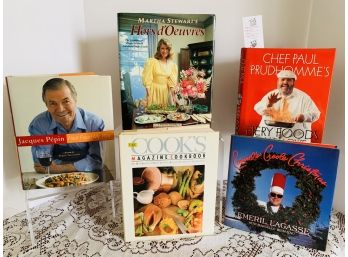 Lot Of 5-SIGNED PAUL PRUDHOMME, Jacques Pepin Fast Food, Emeril Creole Christmas, Cook's Magazine, Martha!