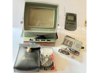 Vintage Electronic Lot # 3 - Baia Super 8 Movie Editor, Amp Meter, Memorex Pocket TV, Mini Cassette  UNTESTED