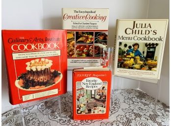 5 Vtg Cookbooks-julia Child Menu Cookbook, Culinary Arts Institute Cookbook, Yankee Magazine, Creative Cooking