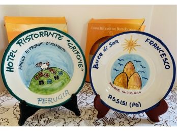 Lot Of 2- New Unione Ristoranti Del Buon Ricordo Plates Original Boxes 1 Perugia, 1 Assisi