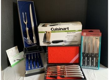 Knife Lot-15 Knives, 1 Carving Fork (part Of TOWLE Carving Set & Steak Knives), 1 Cuisinart Electric Knife