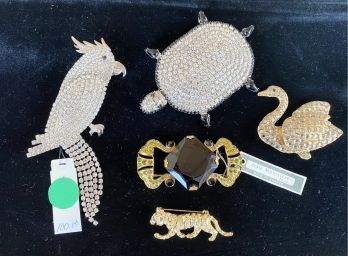 4 Vintage Beautiful Rhinestone -Crystal Figural Pins Brooches 1 Jean Mouillere Paris Brooch With Tags