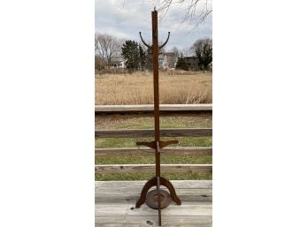 Vintage Mahogany Wood Coat Stand With Metal Umbrella Ring 66 In. Height