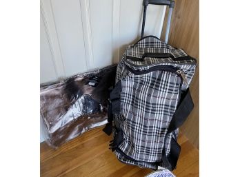 New With Tag Plaid Rockland Rolling Luggage Piece And New In Bag ' Enjoy Today' Shimmery Tote Bag