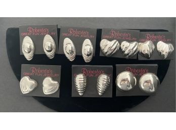 NOS 7 Pairs Sterling Silver Pierced Earrings - Total Gram Weight 140 Grams ( READ Description)