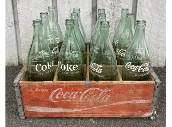 Vintage Wooden Coca Cola Case With LARGE 26 Ounce Bottles - 12 In Case