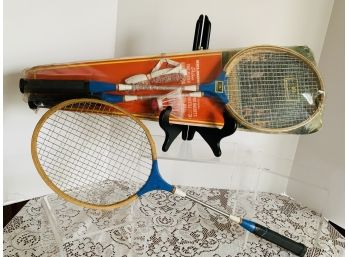 Vtg Belmont Deluxe Badminton Set Plus 1 Extra Loose Racket (see Description)