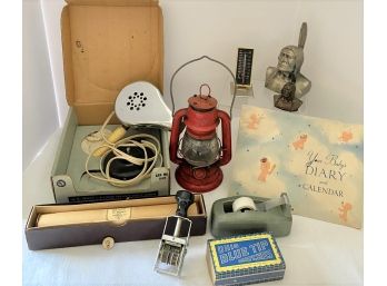 Miscellaneous Vintage Mixed Lot Items - Dietz Lantern, Player Piano Roll, Desk Items ( READ For Itemization)