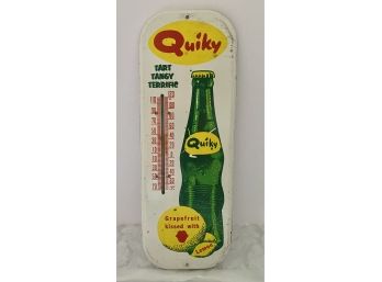 RARE Quiky Soda Original Metal Advertising Store Display Piece With Thermometer 16 In. H X 6 In. Wide