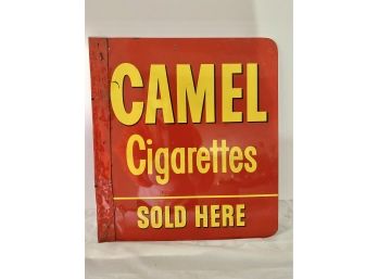 Original DOUBLE SIDED Metal Camel Cigarettes Sold Here Advertising Sign 12 In. X 13 In.