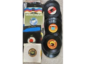 Lot Of 74 Assorted 45 Rpm Vinyl Records 1960-1990 - 36  With Sleeves ( READ Description)