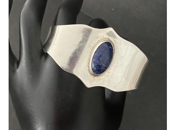 Vintage 925 Sterling Silver Mexico F-10 Cuff Bracelet Lapis Stone 48 Gram Weight ( Read Description)